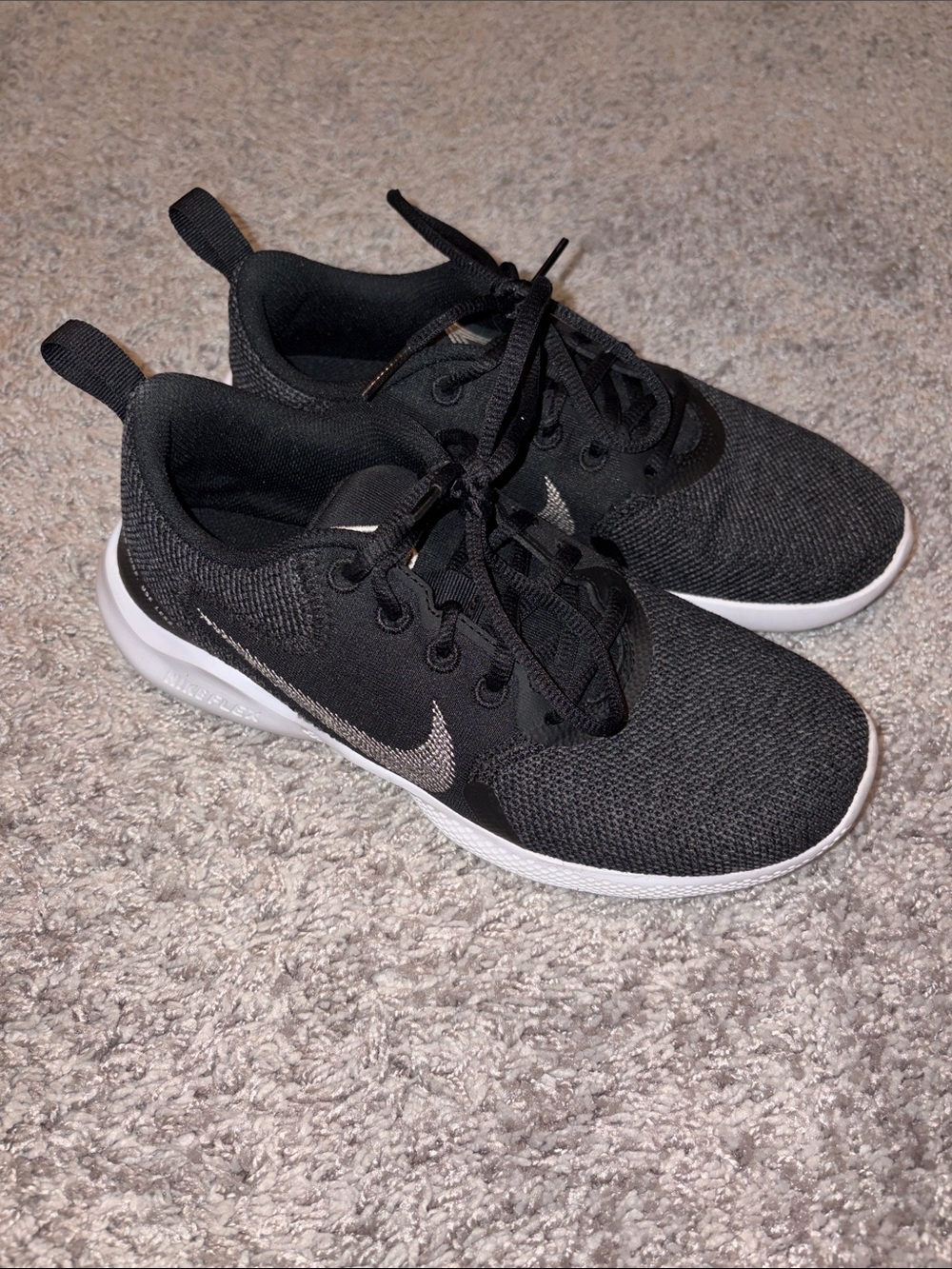 Nike Flex Women’s Black Knit Athletic Sneakers with White Sole